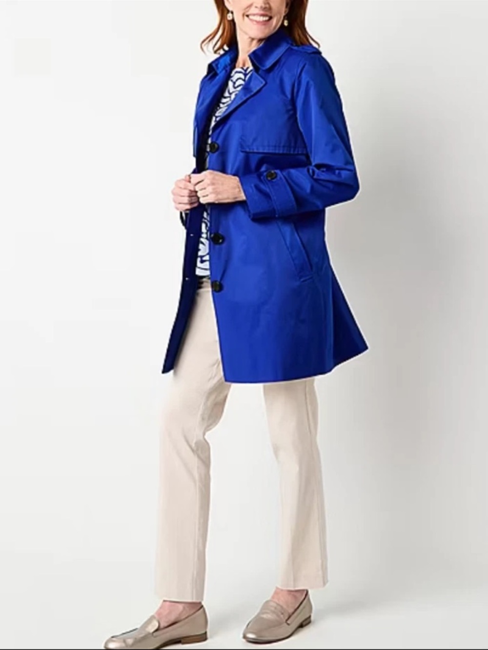 Liz Claiborne Belted Trench Coat Mid Length in Bold Blue Size Large NWT
